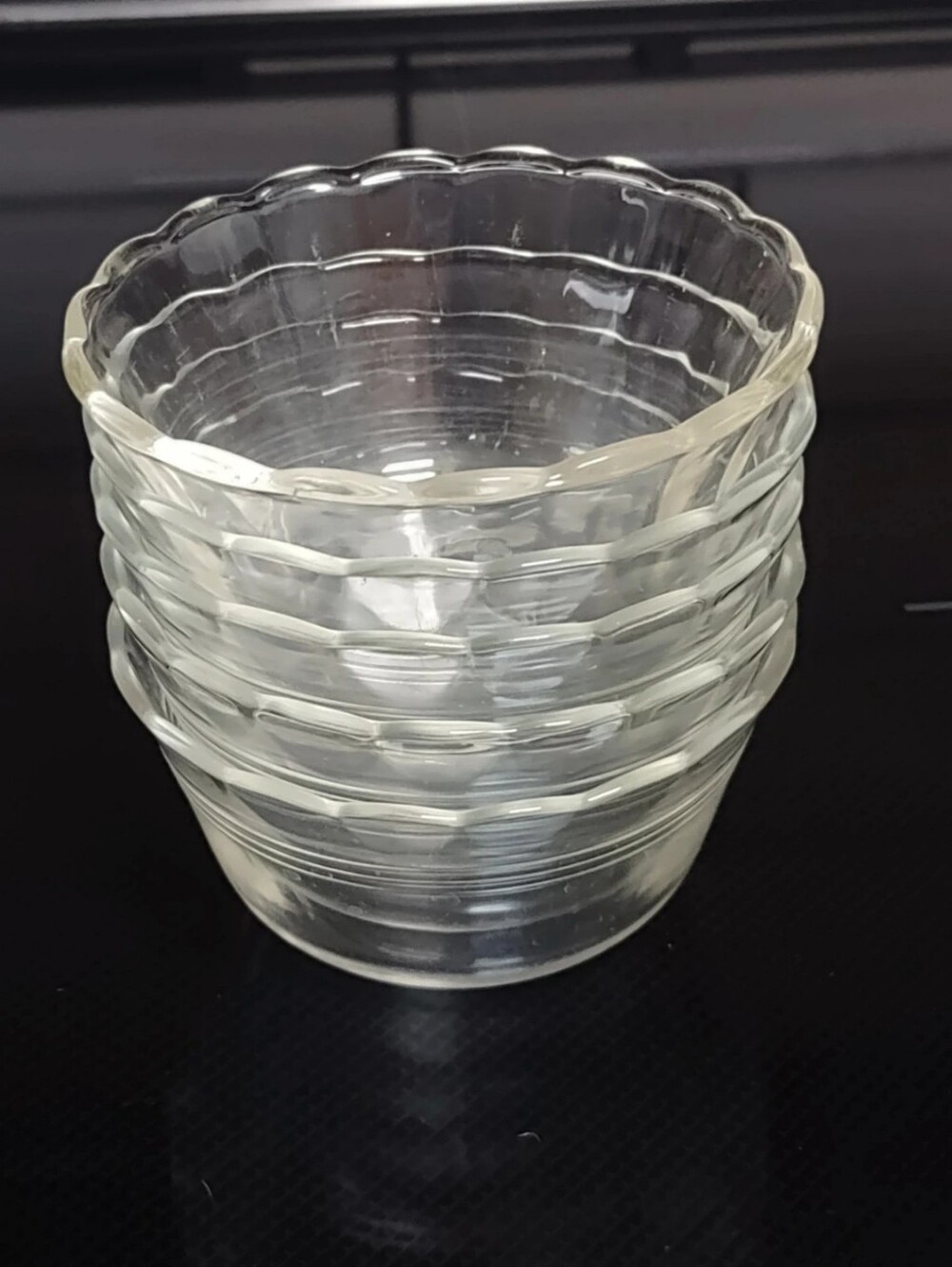 5- Vintage Fire-King Clear Glass Scalloped Edge 4" Bowls